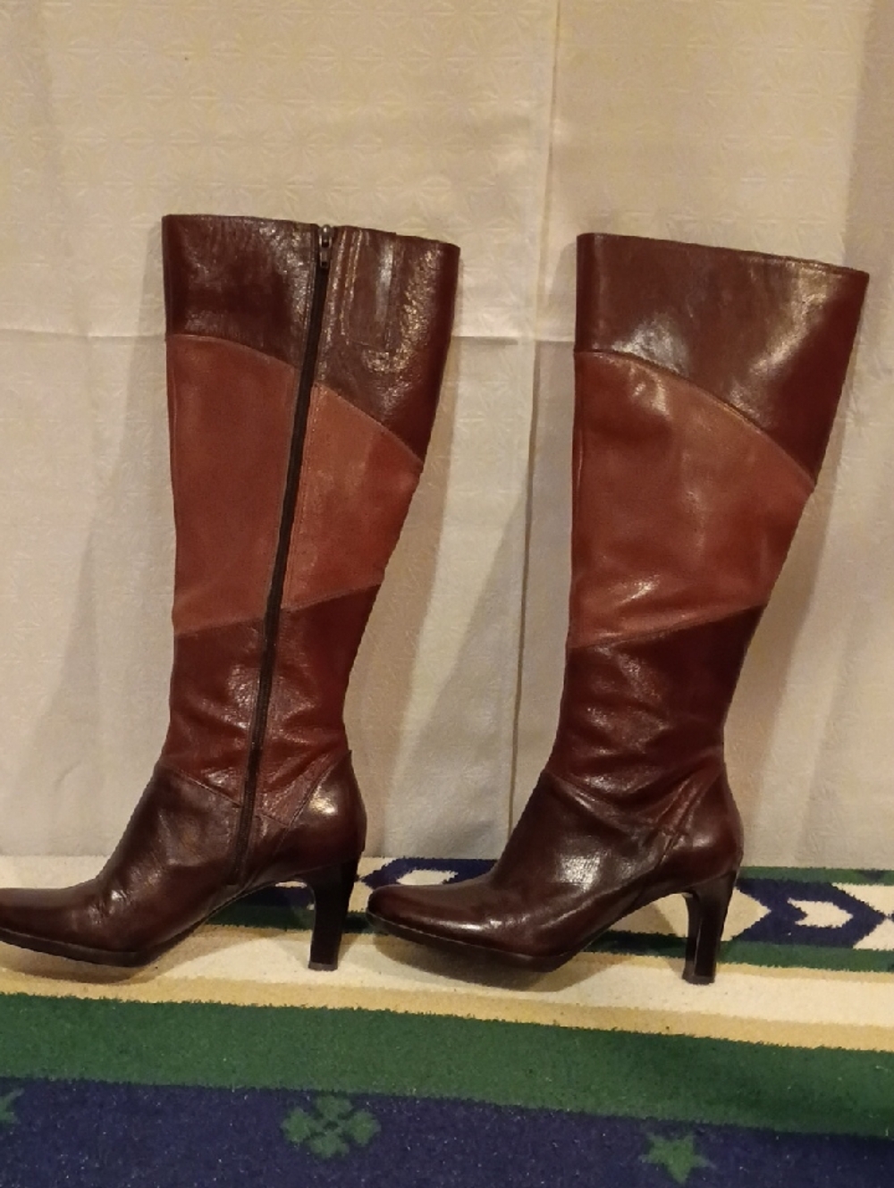 Naturalizer Two-Tone Brown Leather Knee-High Heeled Boots